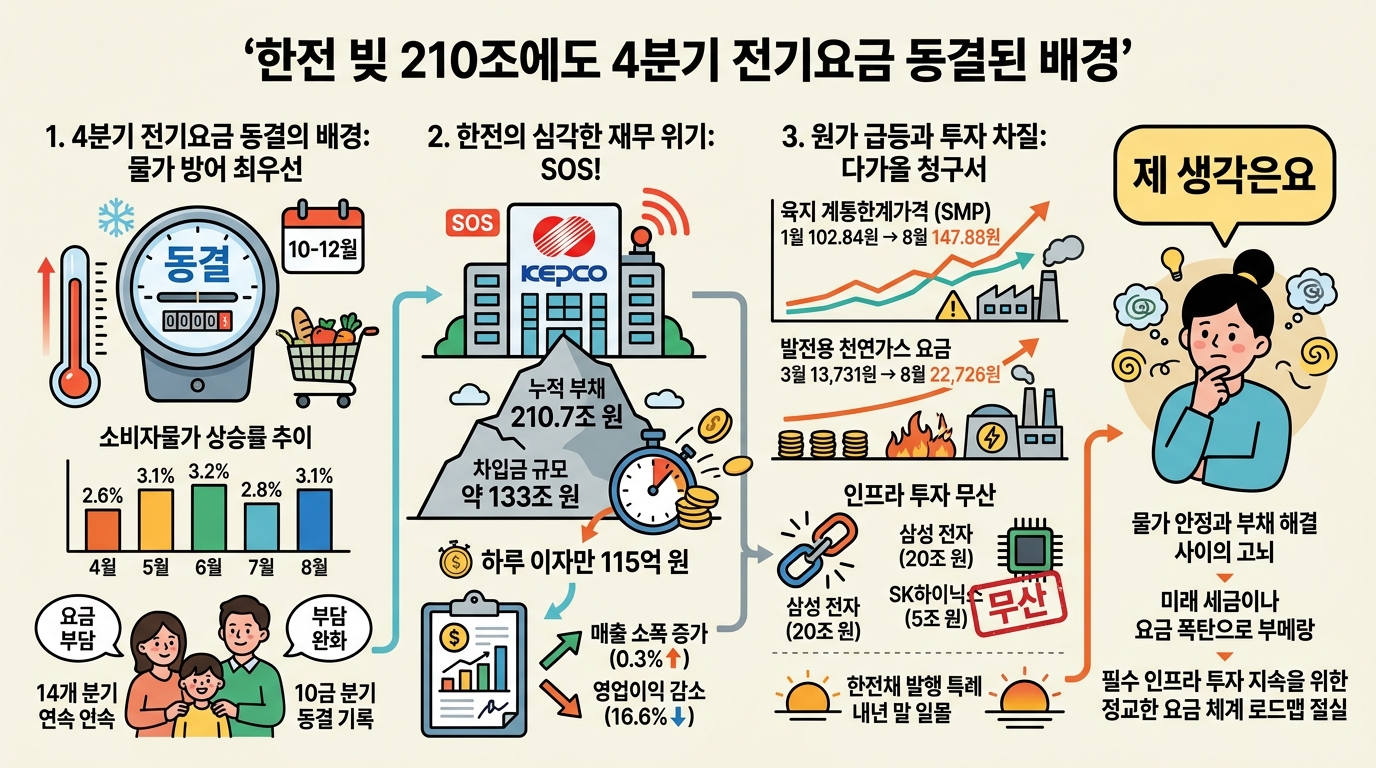 한전 빚 210조에도 4분기 전기요금 동결된 배경 한전 빚 210조에도 4분기 전기요금 동결된 배경